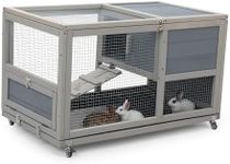 COZIWOW Fashion Wooden 36Inches Rabbit Hutch Outdoor with Wheels Bunny Cage Indoor Durable Rabbit Cage with Pull Out Tray, Openable Roof, Anti-Slip Ramp for Small Bunny Rabbit (Grey)