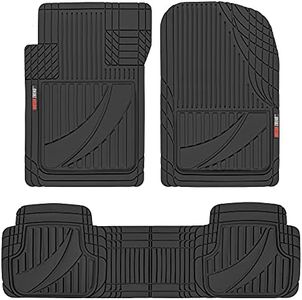 Motor Trend FlexTough Advanced Black Rubber Car Floor Mats – 3 Piece Trim to Fit Floor Mats for Cars Truck SUV, All Weather Automotive Liners with Traction Grips and Multiple Trim Lines