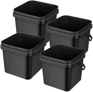 Jingmore 4 Pcs Plastic Bucket 5 Quart Square Bucket Utility Small Bucket with Handle Sturdy Pail Bucket Organizer for House Cleaning Storage Livestock Feeding Car Washing (Black)