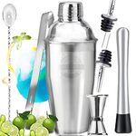 Cocktail Shaker Bar Set, 24 Ounces Martini Kit with Double Jigger and Spoon Plus Drink Recipes Booklet