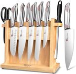 SYOKAMI Kitchen Knife Set, 14 Pieces Japanese Style Knife Block Set With Wooden Block, High Carbon Stainless Steel Ultra Sharp Knives With Ergonomic Handle, Including Honing Steel and Shears, Red Dot