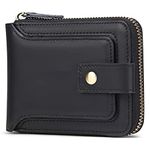 GOIACII Men Wallet Genuine Leather RFID Blocking Bifold Wallet with ID Window Zip Coin Pocket