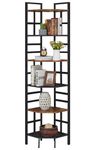 HOMISSUE Corner Shelf, 6 Tier Industrial Tall Corner Bookshelf, Corner Bookcase with Metal Frame and MDF Board, Multipurpose Storage Display Rack for Home Office Living Room and Bedroom, Brown