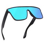 GLINDAR Oversized Square Polarized Sunglasses for Men Women, One Piece Recycled Shield Shades UV400 Protection Black/Mirror Blue