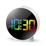 OQIMAX Newest Digital Alarm Clock, Alarm Clocks Bedside with Colorful Curved LED Display, Battery/USB Powered Digital Clock with Snooze, 4-Level Brightness, 2 Alarms, 12/24Hr for Heavy Sleepers Kids