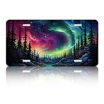 Northern Light License Plate Cover Colorful Galaxy Forest License Plate Funny Car Decoration Novelty Vanity Tag Stainless Steel Rustproof Fit Any Standard US License Plate Holder Men Women 12.2"x6.2"