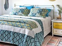 Tache Queen Patchwork Quilt - Ivy - Lightweight Floral Turquoise Blue Aqua Patchwork Queen Size Quilts for Bed Reversible Quilted Coverlet Quilt Queen Size 94 x 94 Inch