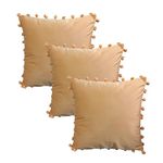 A & A Fabrics Solid Plain Velvet Decorative Sofa Cushion Cover 18 x 18 Set of 3, Beige Medium Size Pillow Case for Living Room, Bedroom, Hall, Couch, Sitti and Office Soft Velvet Pillows