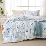 Duvet Cover Queen Size, Reversible Floral Vintage Duvet Cover Set with Zipper Closure, 3 Pieces Botanical Patterns Soft Microfiber Bedding Set (90"x90", 2 Pillow Cases, Small Blue Flower)