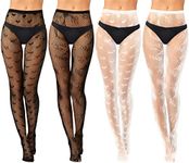 Jiuguva 4 Pack Women's Patterned Tights Fishnet Stockings Floral Pantyhose Stockings Lace Tights for Women Halloween Costumes (Butterfly and Heart Style), Butterfly and Heart Style