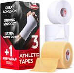 Premium White Athletic Tape for Injuries - 3 Pack with Pre-wrap - Easy Tear & No Sticky Residue - Sports Zinc Oxide Tape - Ankle, Wrist, Fingers - Ideal for Soccer, Gymnastics, Boxing