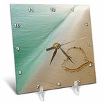 3dRose dc_173299_1 Heart Shape Symbolizing Love, Heart Carved in Sand on The Beach Desk Clock, 6 by 6"