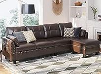 HONBAY Faux Leather Sectional Sofa Couch Reversible L Shaped Couch Sofa 4 Seat Sofa Sectional Couch for Small Apartment