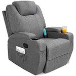 Best Choice Products Executive Linen Fabric Swivel Electric Massage Recliner Chair w/Remote Control, 5 Heat & Vibration Modes, 2 Cup Holders, 4 Pockets - Gray