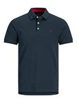 JACK & JONES Men's Polo Shirt Collared Neck Short Sleeve Polo Shirt Slim Fit T-Shirt for Men, Navy, Size- L