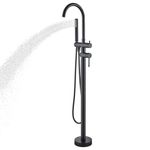 Freestanding Bathtub Faucet Matte Black Floor Mounted Tub Filler with Hand Shower 360 Degree Swivel Standing Spout Brass High Flow Mixer Taps