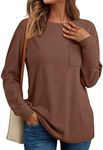 AUTOMET Womens Long Sleeve Tops Loose Fit Fall Cute Thick T Shirts Winter Cruise Outfits Trendy Clothes, Brown, XXL