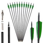 SHARROW 6/12Pcs Archery Carbon Arrows 32 Inch Archery Targets Arrows 500 Spine Hunting Arrows with 4 Inch Natural Feathers Compound Arrows Recurve Arrows for Recurve Bow Compound Bow (12pcs, Green)