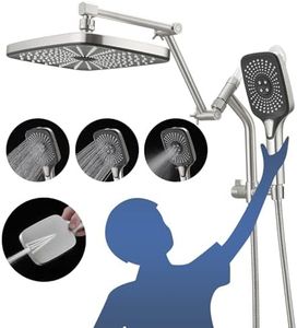Psylc 12" High Pressure Rain/Rainfall Shower Heads With Handheld Spray Combo (3+1 Settings & Built-in Power Wash Mode), Double/Dual Shower Head With Handheld - Height/Angle Adjustable(Brushed Nickel)