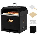 Giantex 4-in-1 Outdoor Pizza Oven, Wood Fired 2-Layer Pizza Maker with Pizza Stone, Shovel, Grill Grid, Waterproof Cover, Detachable Grill Oven Fire Pit Pizza Ovens for Outside Backyard BBQ (17 Inch)