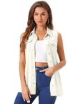 Allegra K Women's Denim Vest Sleeveless Button Down Waistcoat Casual Long Jean Vests, White, Medium