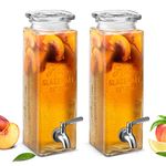 Kook Glass Drink Dispenser, with Leak-Proof Stainless Steel Spigot, Clear Rectangular Mason Jar, Beverage Storage for Fridge, for Water, Iced Tea, Sangria, Lemonade, 80 oz (2)