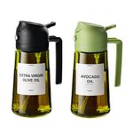 TrendPlain - 16oz Olive Oil Dispenser for Kitchen - 2 in 1 Olive Oil Dispenser and Oil Sprayer - Olive Oil Dispenser Bottle w/Stickers - Olive Oil Sprayer for Cooking 2Pcs Black&Green (Light Blockage)