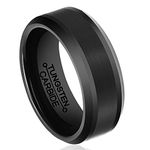 HSG Tungsten Rings Men Black Wedding Band 8mm Brushed Center Beveled Edge Comfort Fit