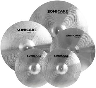 SONICAKE Cymbal Pack Alloy Cymbals Drum Cymbal Set 14"Hi-hats+16"Crash+18"Crash+20"Ride 5 Pieces, Sliver