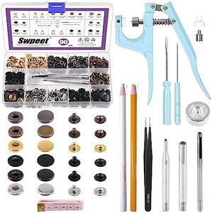 Swpeet 90 Sets 12.5mm Leather Snap Fasteners and Snap Pliers Press Pliers Install Tools Sets with 4Pcs Fixing Tools Assortment Kit, Leather Snaps Metal Snaps Metal Button for Clothes, Jackets, Jeans