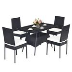 DORTALA 5-Piece Patio Dining Set, Rattan Furniture Set with Glass Tabletop Table, Chairs, Cushions, Outdoor Wicker Chair & Table Set for Backyard Porch Poolside, Black