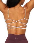 Danysu Womens Backless Sports Bra Open Back Workout Top Light Support Strappy Sport Bra Cute Gym Clothes Square Neck Princess White M