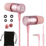 KLIM Fusion Earbuds with Microphone - New 2024 - Long-Lasting Wired Ear Buds - Innovative: in-Ear with Memory Foam - Earphones with Mic and 3.5mm Jack - Pink - Rose Gold