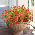 HyeFlora Artificial Faux Red Plants Flowers for Outdoor Outside Fall Winter Christmas Decor, 12 Bundles Fake Silk Mums Daisy Realistic UV Resistant for Planter Pot Porch Patio