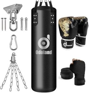 Odoland 6-in-1 Punching Bag Unfilled Set for Men and Women, 4FT Kick Boxing Heavy Bag with 12OZ Punching Gloves and Hand Wraps, Hanging Chains for MMA Karate