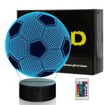 WUYOR LED Night Lights 3D Football Illusion Lamp, 16 Colours Football Lamp for Boys Kids Christmas Gifts Adults Changing Sleeping Lighting ​with Smart Touch Button with Remote Control