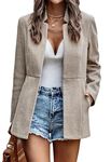 Jhsnjnr Womens Casual Open Front Blazers Suits Long Sleeve Stand Collar Coat Cardigans Office Work Tweed Jacket Apricot