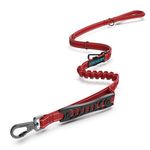 IOKHEIRA Bungee Dog Leads, Anti Pull Dog Leads with Car Seat Belt Buckle, Reflective Thread Dog Leads with Traffic Control Handle, Adjustable Dog Leash for Small Medium Large Dogs Red