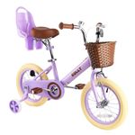 RULLY Retro 16 Inch Kids Bike for 4 5 6 7 Years Girls & Boys with Training Wheels & Basket, Kids Bicycle with Doll Seat, Purple