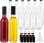 GUANENA 12 Pack 12oz Clear Glass Bottles with Cork Lids and PVC Shrink Capsules, 375 ml Empty Home Brewing Wine Bottles with Funnel for Sparkling Wine, Juice, Kombucha, Beverages