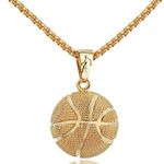 COLORFUL BLING Basketball Pendant Gold Silver Stainless Steel Chain Sports Necklace Hip-hop Jewelry Basketball Fans Gift-Male Gold