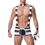 Convict Fancy Dress Costume Adult Men's Black and White Prison Uniform Prisoner Outfit Striped Jail Break Dress Up Outfits One Size Wrestling Singlets Mens Hallowen Cosplay Costumes