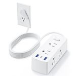 Surge Protector Power Bar, Olcorife Ultra Thin Flat Plug Extension Cord 5ft, 6 Outlets 3 USB Ports(1 USB C), 3 Side Outlet Extender for Home Office Travel Dorm Room Essentials, White