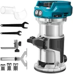 ZUYIYI Cordless Compact Wood Router for 18V Battery(Bare Tool), Carving 1/4" Collet Brushless Palm Router 28000RPM 6-Speeds Fixed Base Trim Router with Edge & Roller Guide, Dust Hood