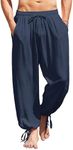 COOFANDY Men's Linen Pants Causal Yoga Harem Pants Beach Baggy Hippie Pants Navy Blue