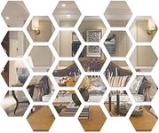 Fallaloe Mirror Wall Sticker,24 PCS Removable Acrylic Mirror Stickers,DIY Wall Decor Mirror Hexagon Wall Sticker Wall Decal for Home Living Room Bedroom Deco (4.9x4.3x2.4inch) (Silver)