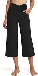 Promover Capri Pants for Women Yoga Pants with Pockets Wide Leg Cropped Pants for Casual Summer High Waisted Flare Legggings(Black,XXL,23")