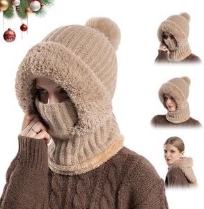 3-in-1 Beanie Hat for Women, Women's Knitted Hat Scarf Winter Balaclava, Fleece Protection Balaclava Hat for Outdoor (Khaki)