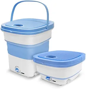 PURE CLEAN Portable Mini Washing Machine Lightweight Collapsible Bucket - Perfect for Camping, Travelling, Apartment, Dorm USA Brand - Pure Clean PUCWM33.5, light blue