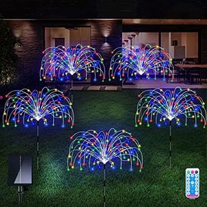 QOCNAM Solar Garden Lights, 5 Pack 120 LED Waterproof Solar Firework Lights are 8 Modes Decorative Sparkles Stake Landscape Outdoor Light, Copper Wire Lamp for Backyard Lawn Patio Decor(Multi-Color)